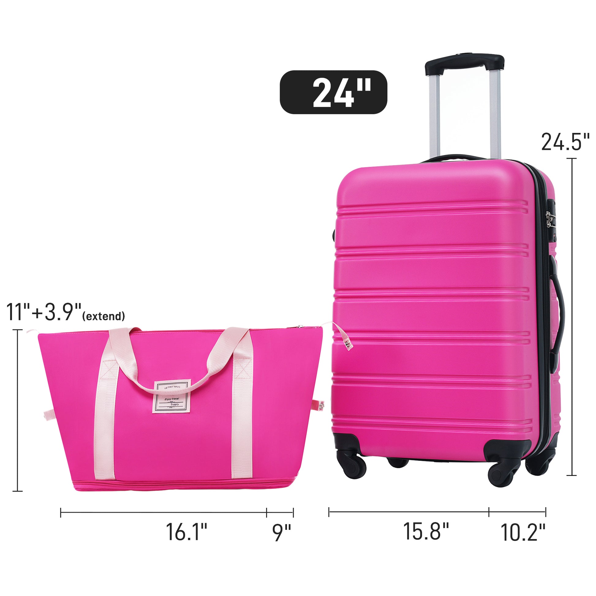 Hardshell Luggage Sets 24Inches Bag Spinner Suitcase With Tsa Lock Lightweight Pink Abs