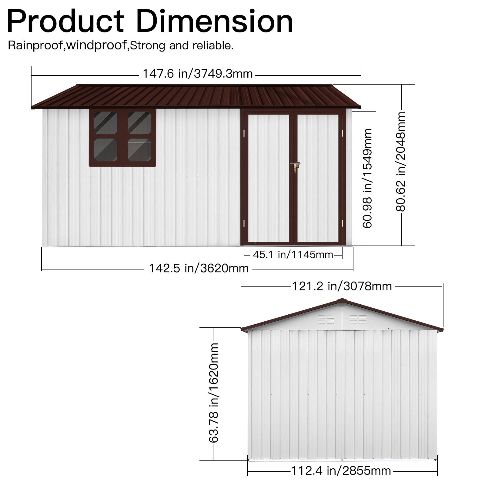 Metal Garden Sheds 10Ftx12Ft Outdoor White Coffee With Window White Metal