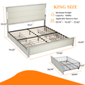 King Size Bed Frame With Upholstered Headboard And 4 Storage Drawersking Bed Frame With Charging Station And Led Lights, Wood Slats, Beige Faux Leather & Rivets, No Box Spring Needed Box Spring Not