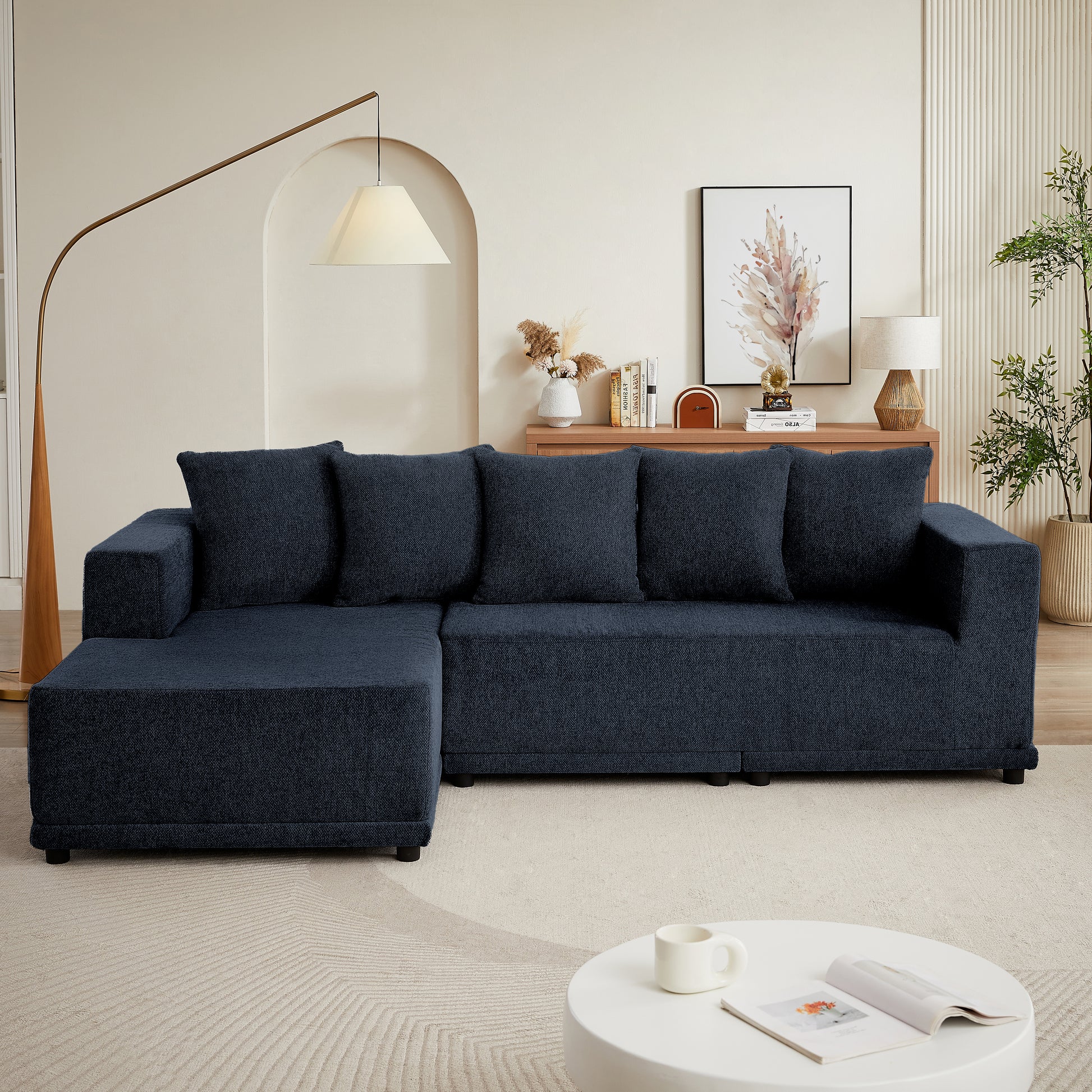 Chenille L Shaped Sectional Sofa Set,Minimalist Style Modular Sectional Sofa, Luxury Chenille Fabric Cloud Couch For Living Room Blue Chenille 4 Seat