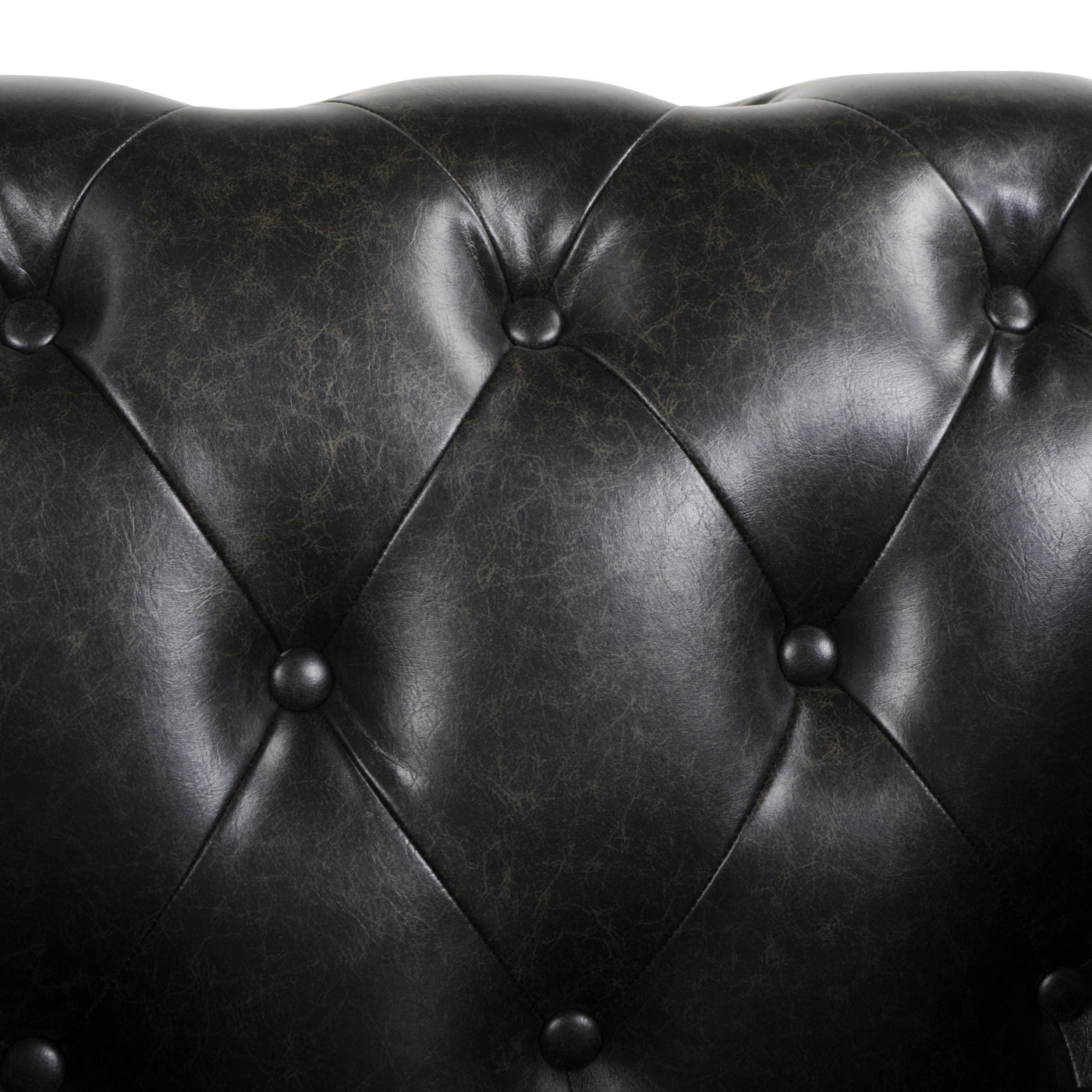 Winston 42.5" Chesterfield Accent Armchair, Vintage Black Brown Faux Leather Black Vintage Foam Faux Leather