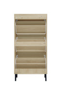 Rattan 3 Door Shoe Rack, Freestanding Modern Shoe Storage Cabinet, For Entryway Natural Particle Board