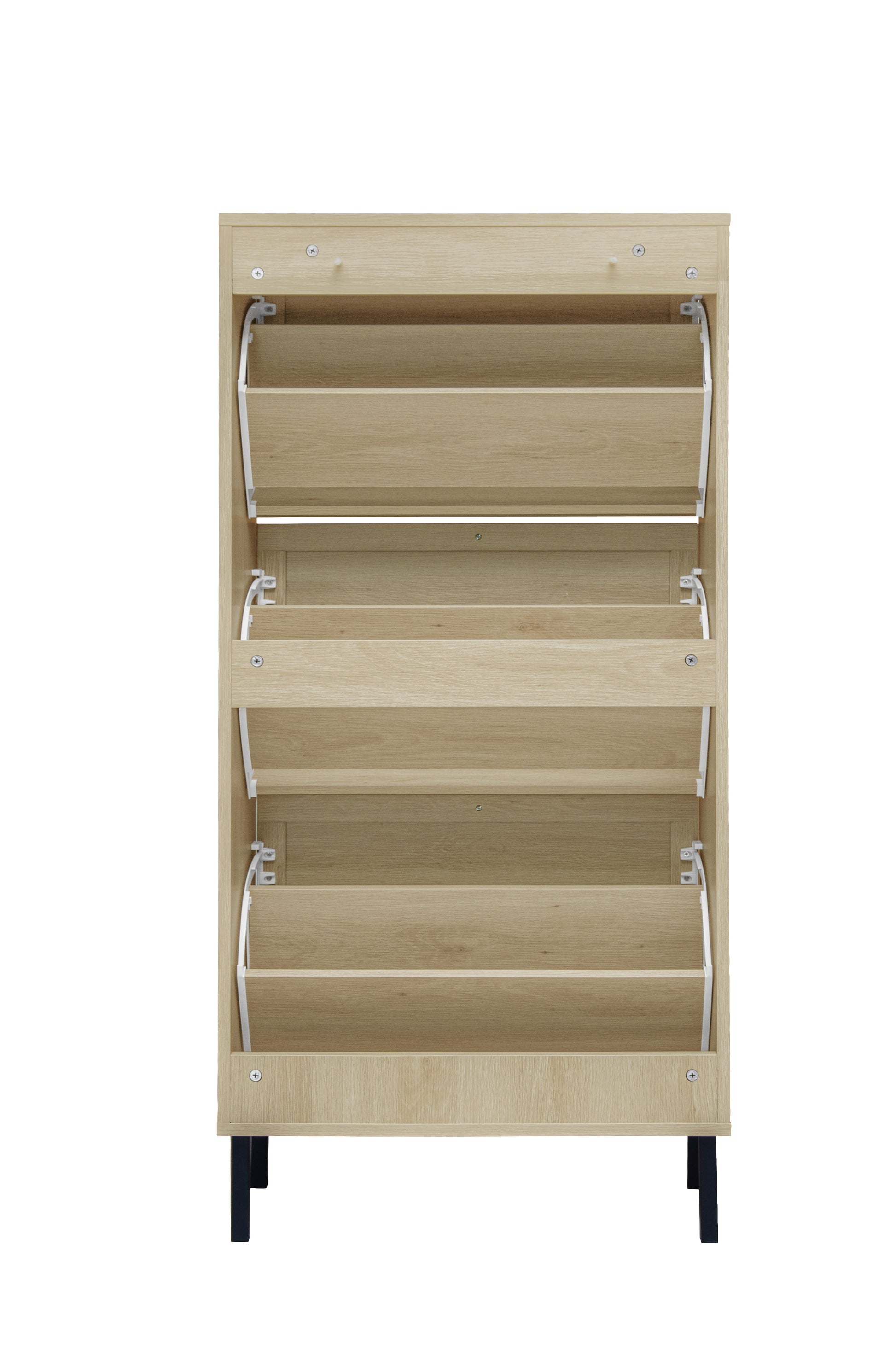 Rattan 3 Door Shoe Rack, Freestanding Modern Shoe Storage Cabinet, For Entryway Natural Particle Board