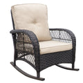 3 Pieces Conversation Set, Outdoor Wicker Rocker Patio Bistro Set, Rocking Chair With Glass Top Side Table Yes Complete Patio Set Brown Beige Seats 2 Weather Resistant Frame Fade Resistant Cushion Garden & Outdoor Retro,Vintage Complete Patio Sets Rattan