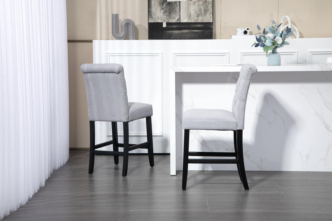 Counter Height Bar Stools Set Of 2 Tufted Linen Barstools Mid Century Wood Bar Stools With Back For Kitchen Island Indoor, Set Of 2 Gray Rubber Wood