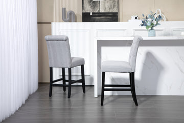 Counter Height Bar Stools Set Of 2 Tufted Linen Barstools Mid Century Wood Bar Stools With Back For Kitchen Island Indoor, Set Of 2 Gray Rubber Wood