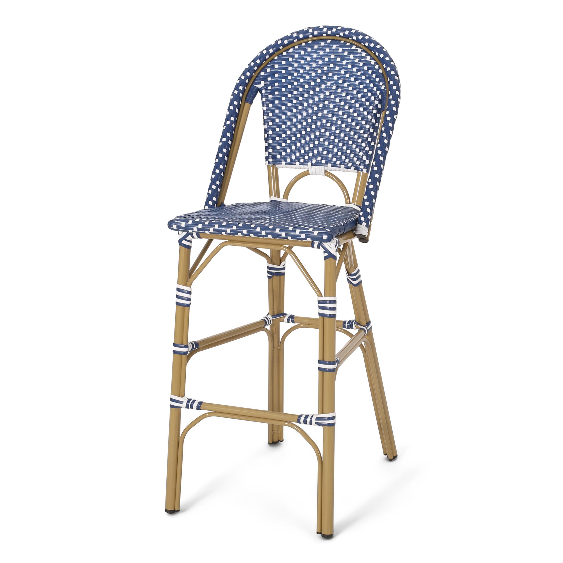 Wicker Bar Stool With Aluminum Frame Teal Blue Aluminium