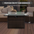 Outdoor Fire Pit 50,000 Btu Propane Gas Fire Table With Lid Fireplace With Glass Wind Guard Wicker Base For Garden, Patio, Backyard, 44