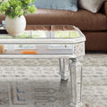 Silver Mirrored Coffee Table, Vintage Carved Elements, Rectangle Glass Tea Table With Mirrored Finish, Modern Center Table For Living Room And Office 24