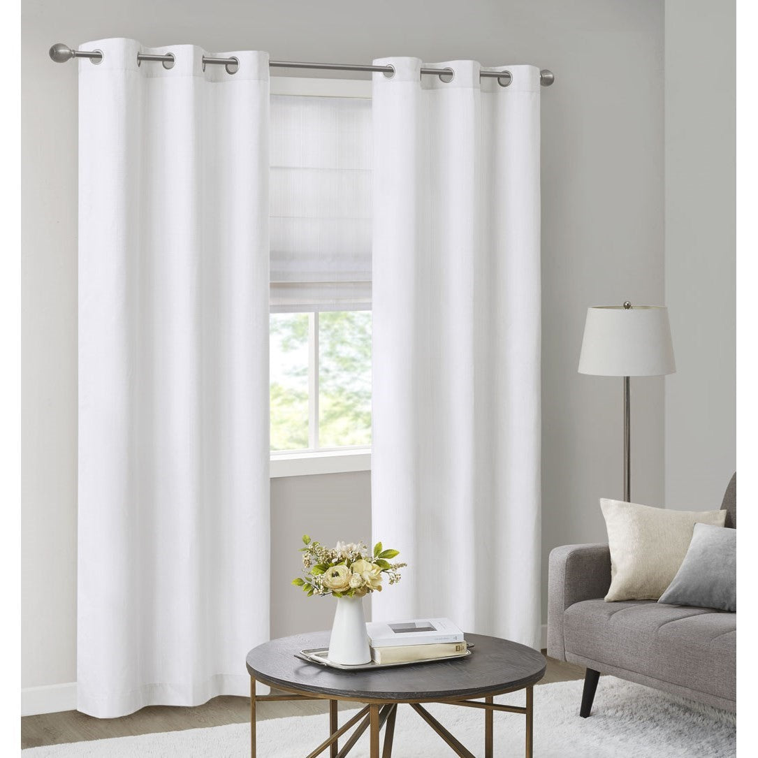 Basketweave Room Darkening Curtain Panel Pair 2 Pcs Window Panels White Polyester