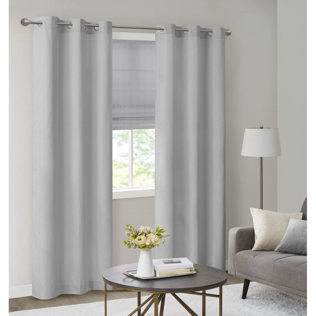 Basketweave Room Darkening Curtain Panel Pair 2 Pcs Window Panels Grey Polyester