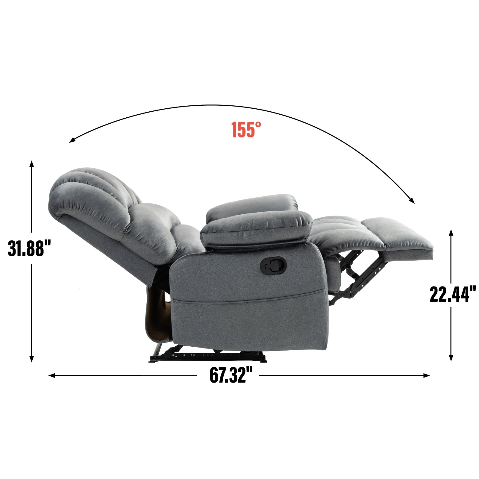 Large Manual Recliner Chair In Fabric For Living Room, Grey Grey Polyester Manual Handle Metal Primary Living Space Medium Firm Cushion Back Heavy Duty American Design Pine Pillow Top Arms Fiber Foam And Polyester Fiber Pad Fabric