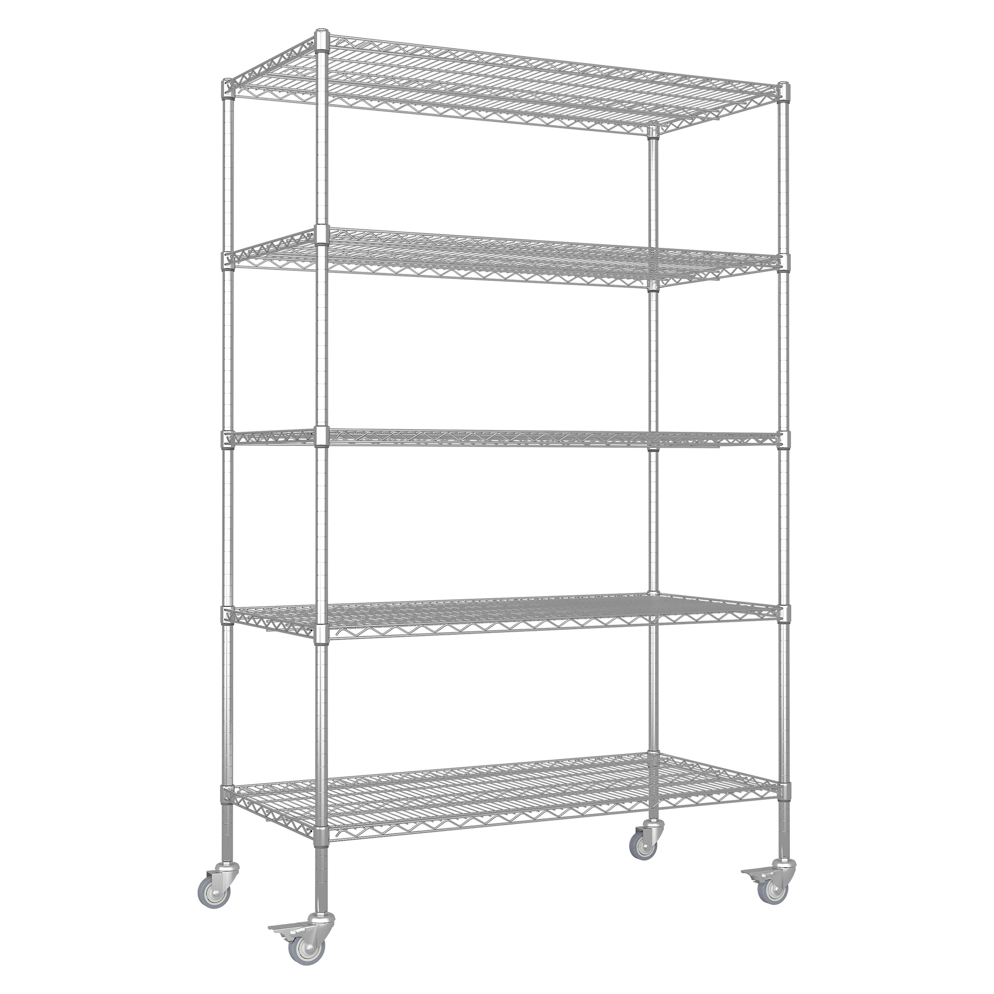 72" H Metal Large Storage Shelves With Wheels, Metal Shelving With Chrome, Adjustable 5 Tier Sturdy Metal Shelves For Storage Shelving,Kitchen,Garage 5 Silver Primary Living Space Metal Modern