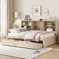 Twin Size Bed Frame With Side Bookshelves, Two Drawers, And Built In Usb Port For Natural Color Box Spring Not Required Twin Natural Bedroom Bookcase Particle Board,Plywood,Rubber Wood