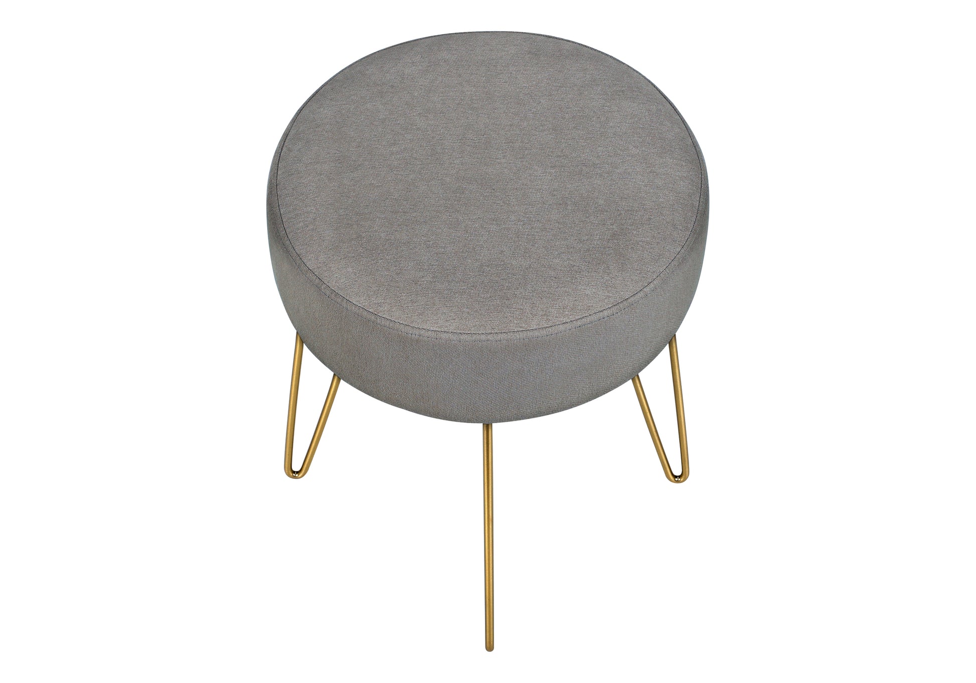 Ottoman, Pouf, Footrest, Foot Stool, 14" Round, Grey Fabric, Gold Metal Legs, Contemporary, Modern Grey Foam Polyester