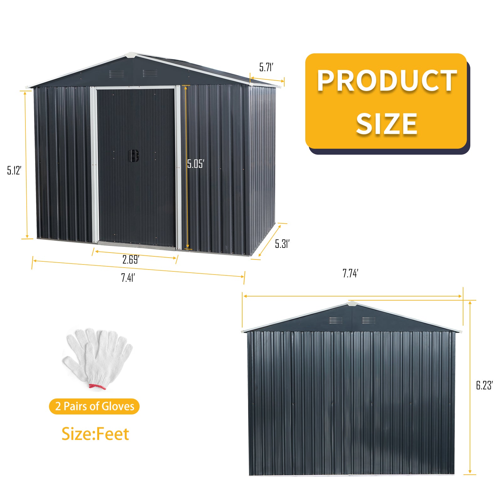 8Ft X 6Ft Outdoor Metal Storage Shed With Floor Base,Black Black Iron