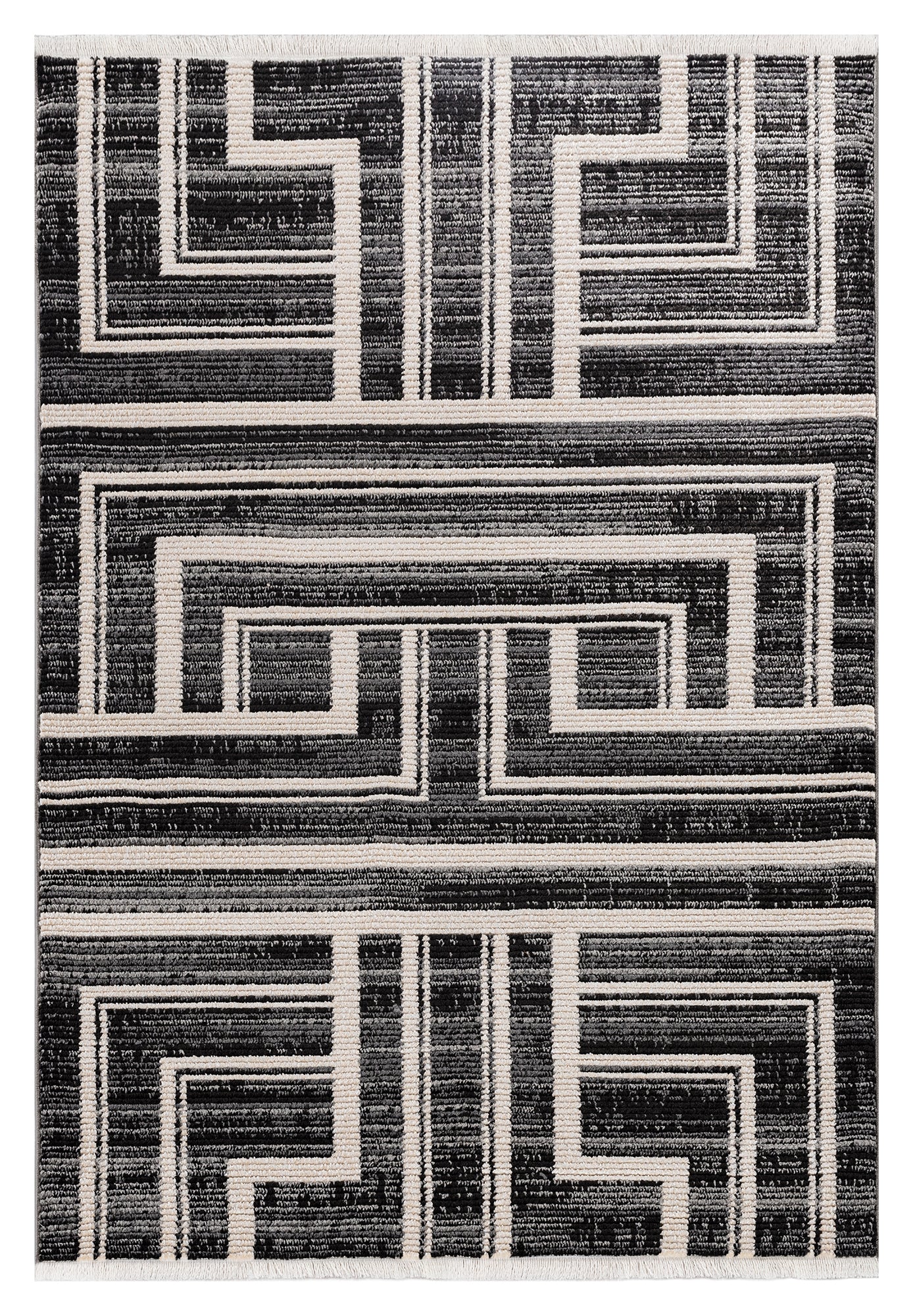 Contemporary, Geometrictextured High Low Cut Pile 9'2" X 12'4" Rectangle Area Rug Black Polypropylene