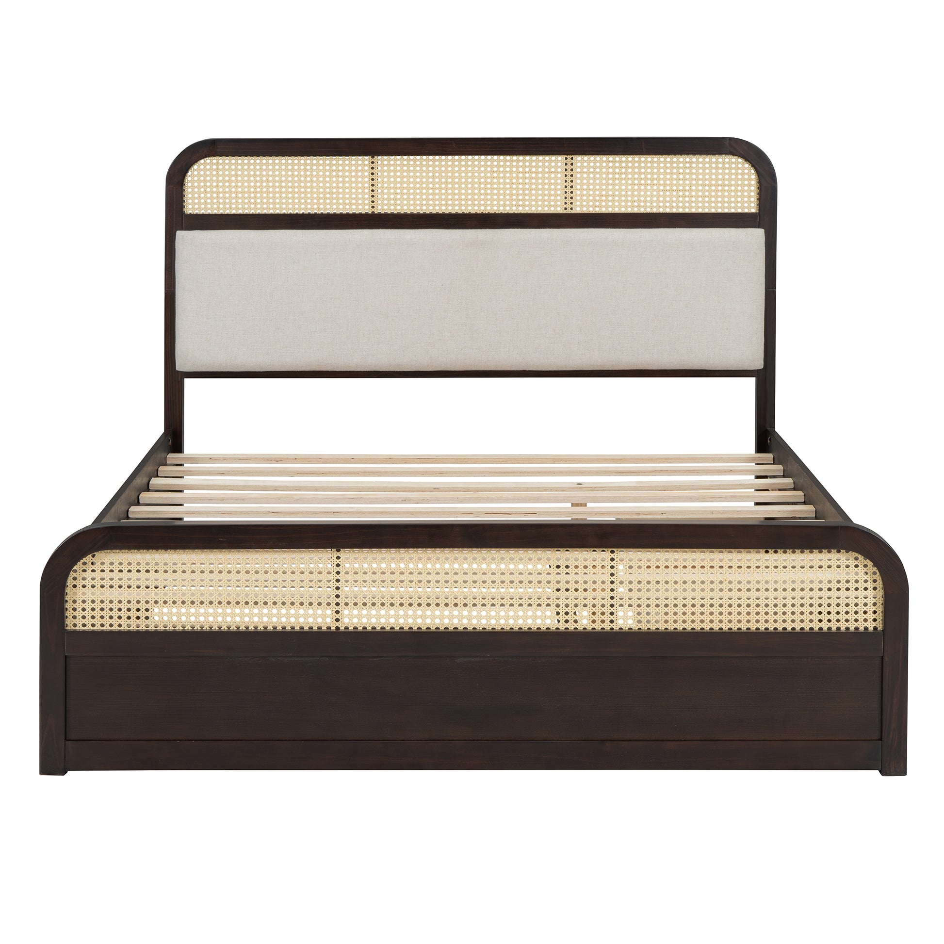 Queen Size Wooden Platform Bed With Trundle And 2 Drawers,Espresso Queen Espresso Solid Wood Mdf