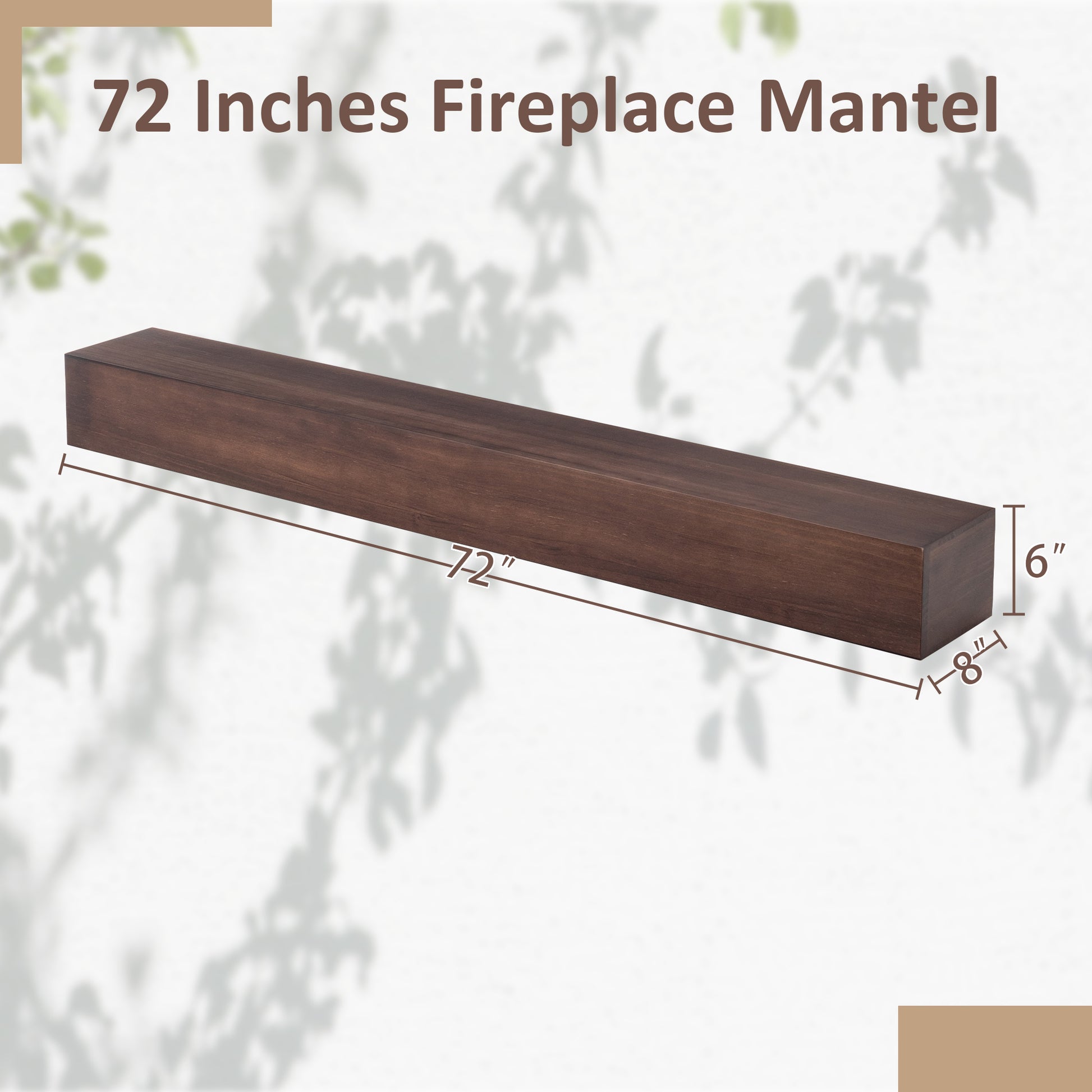 72'' Fireplace Mantel Wooden Wall Mounted Floating Shelf 8" Deep Solid Pine Wood,Brown Brown Metal & Wood