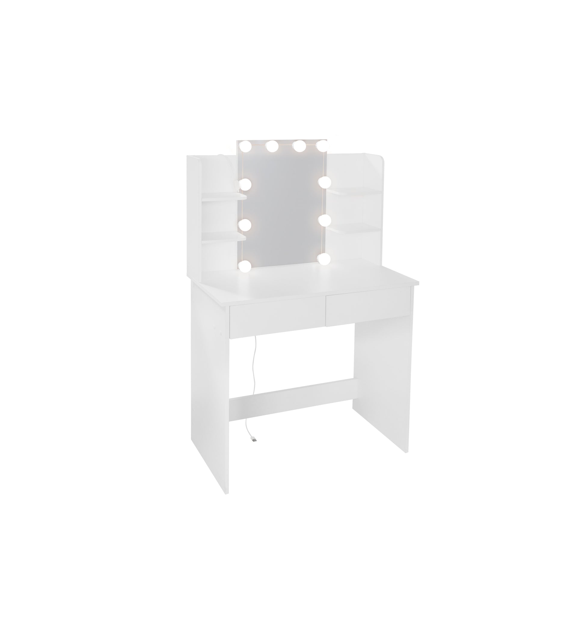 Makeup Vanity Desk With Led Lighted Mirror ,Dressing Table Set With 2 Large Drawers 10 Led Light ,White Color White Primary Living Space Modern Particle Board