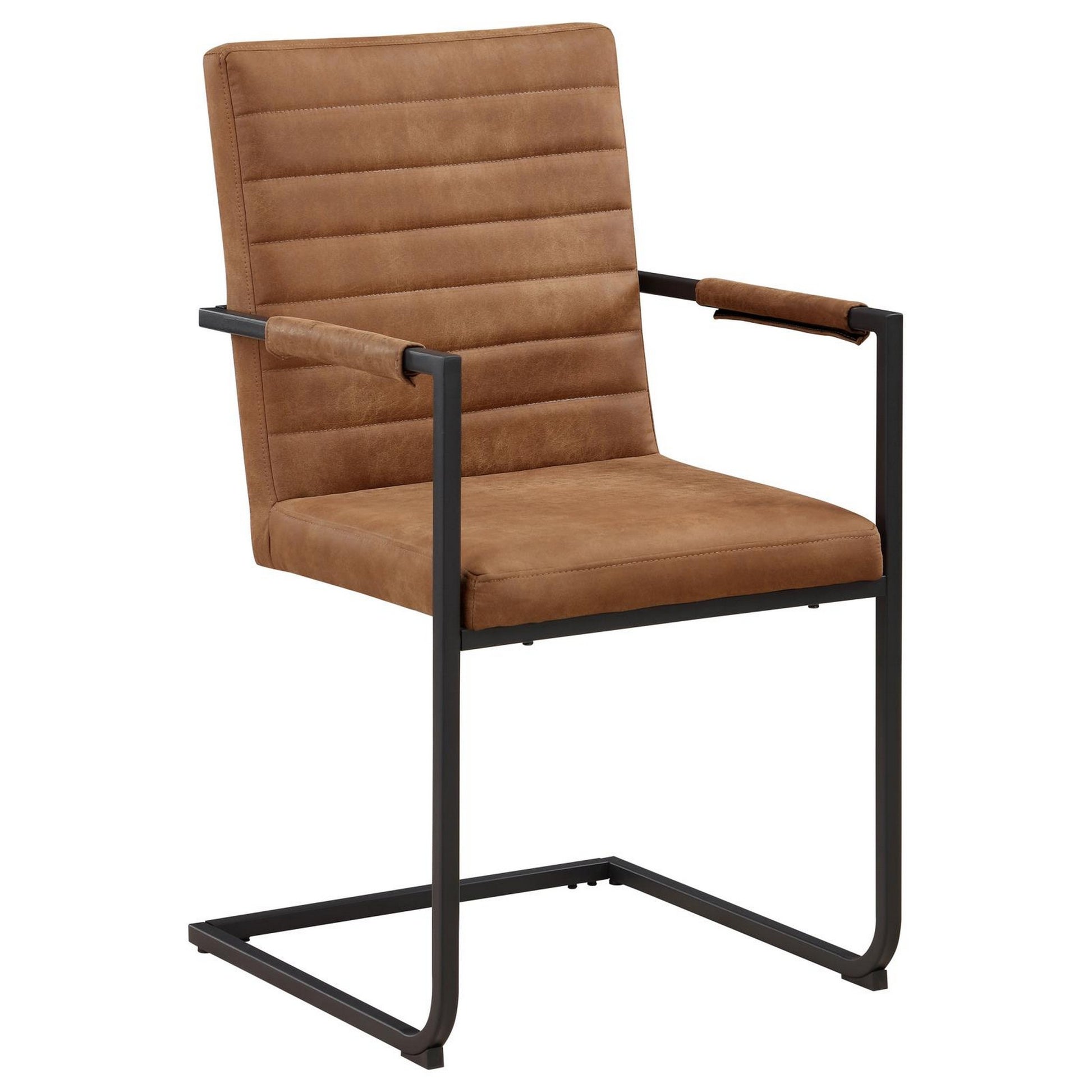 22 Inch Armchair, Set Of 2, Brown Vegan Leather, Black Cantilever Base Black Brown Mdf Metal