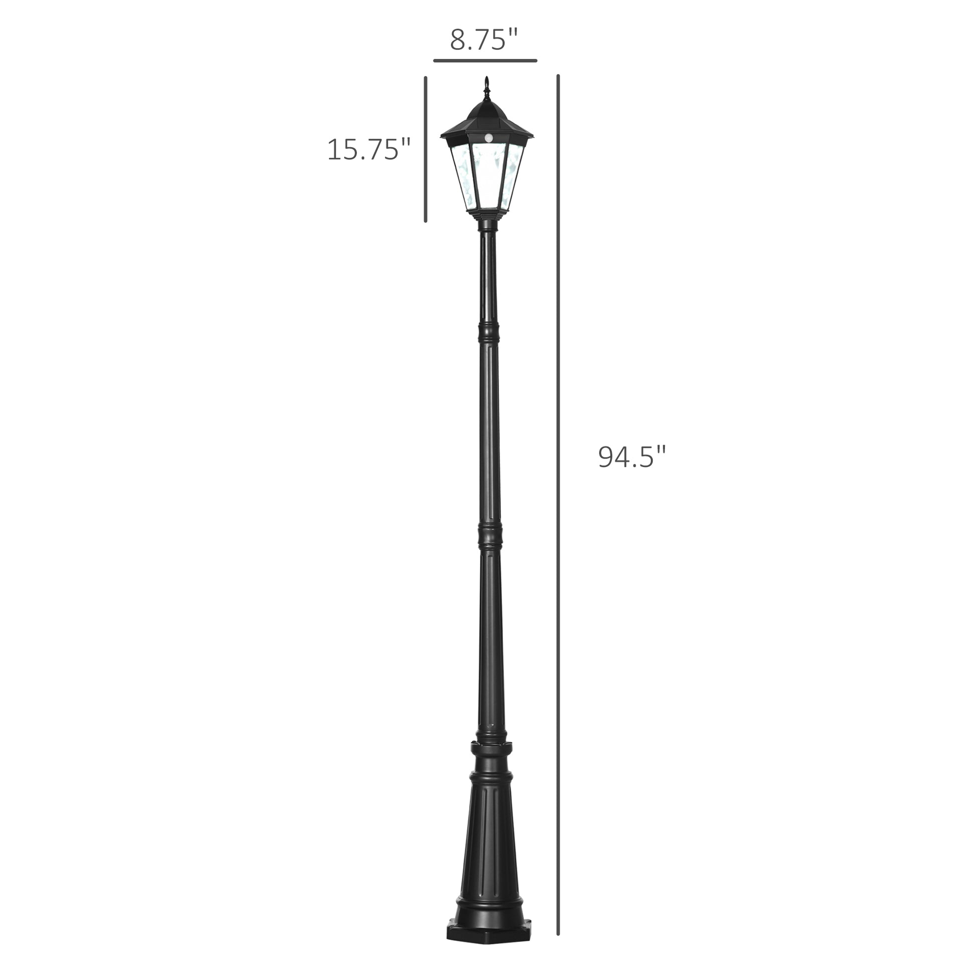 Outsunny 94.5" Solar Lamp Post Light, Dusk To Dawn Vintage Style Street Light, Aluminum Solar Powdered Lamp, Pir Motion Sensor For Garden, Lawn, Pathway, Driveway, Black Black Aluminum