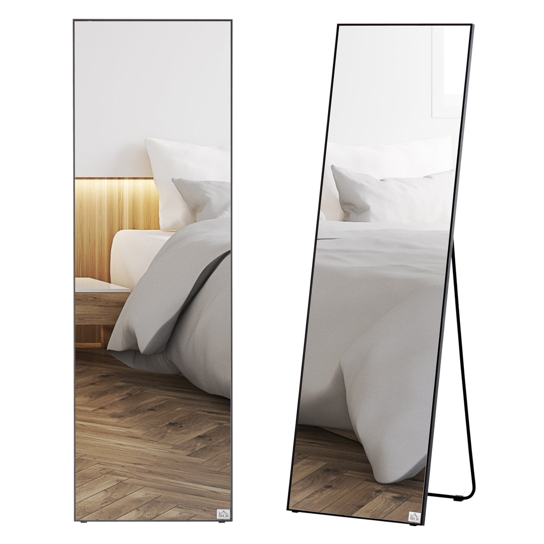 Homcom Full Length Glass Mirror, Freestanding Or Wall Mounted Dress Mirror For Bedroom, Living Room, Bathroom, 19.75" X 63.5", Black Black Aluminum