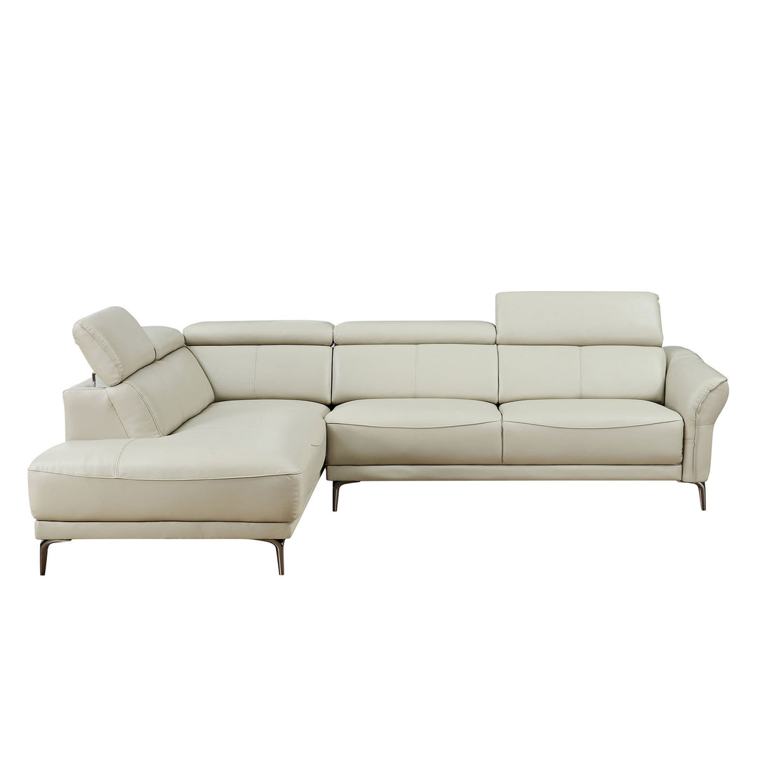 111.42Inch Modern Design L Shaped Deep Sectional Couch,Genuine Leather Sofa With Adjustable Headrests Couch,Minimalist Style Comfy Upholstery Corner Couch With Chaise For Living Room,Apartment,Office Grey Genuine Leather 5 Seat