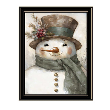 Old World Frosty The Snowman Black Framed Wall Art For Living Room, Holiday Wall Art Print For Home Decor, Bedroom Wall Art By Jo Moulton Multicolor Wood Paper