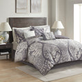 7 Piece Cotton Printed Comforter Set Grey Cal King California King Grey Polyester