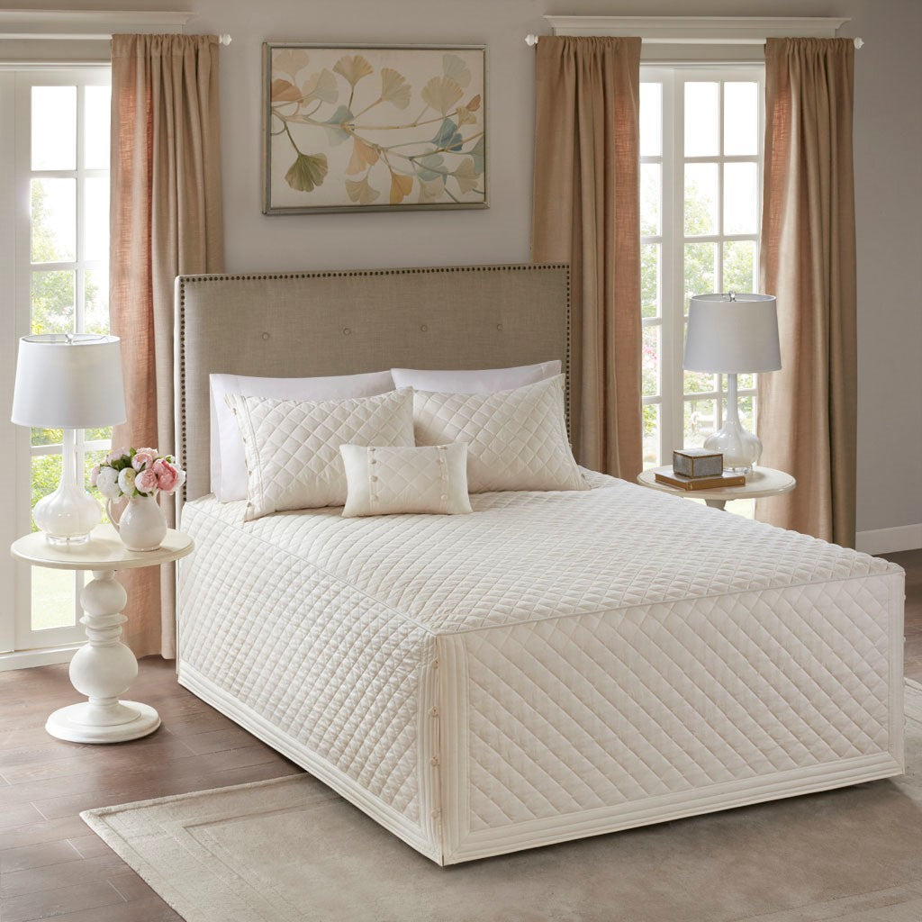 4 Piece Cotton Reversible Tailored Bedspread Set Khaki King King Khaki Cotton