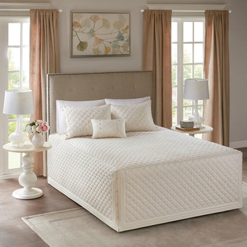 4 Piece Cotton Reversible Tailored Bedspread Set Khaki King King Khaki Cotton