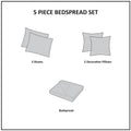 5 Piece Reversible Jacquard Bedspread Set Blue King King Blue Cotton