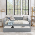 Full Size Daybed With Trundle Upholstered Sofa Bed, With Vertical Stripes, Linen Fabric, Grey 82.5