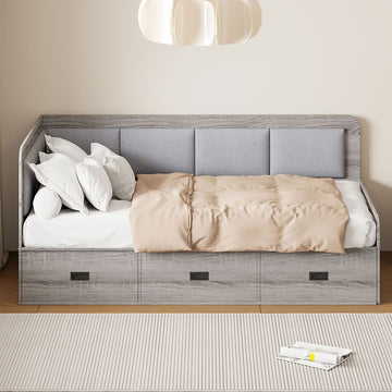 Twin Size Daybed With Three Drawers And Three Storage Compartments, Gray Twin Gray Mdf