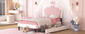 Twin Size Upholstered Princess Bed With Crown Headboard And 2 Drawers,Twin Size Platform Bed With Headboard And Footboard, Pink White Twin White Pu