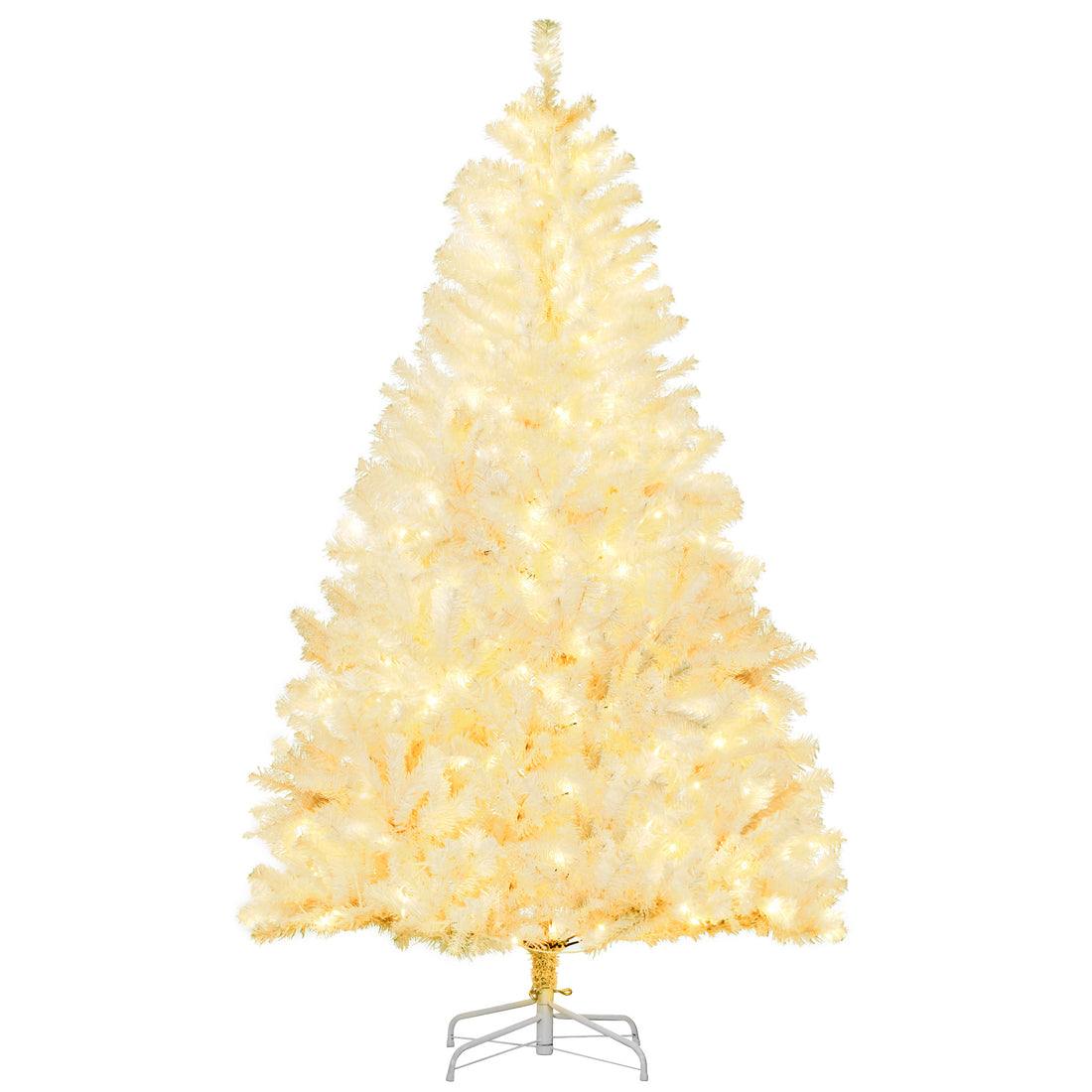 Homcom 6Ft Tall Prelit Artificial Christmas Tree Holiday D Cor With 638 Branches, 220 Warm White Led Lights, Auto Open, White White Plastic