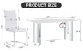 Modern Minimalist Dining Table. Imitation Marble Glass Sticker Desktop, Stainless Steel Legs, Stable And Beautiful. 6 Premium Pu Seats. 63 Inches * 35.4 Inches * 29.5 Inches Dt 69 C 1162 Silver Glass