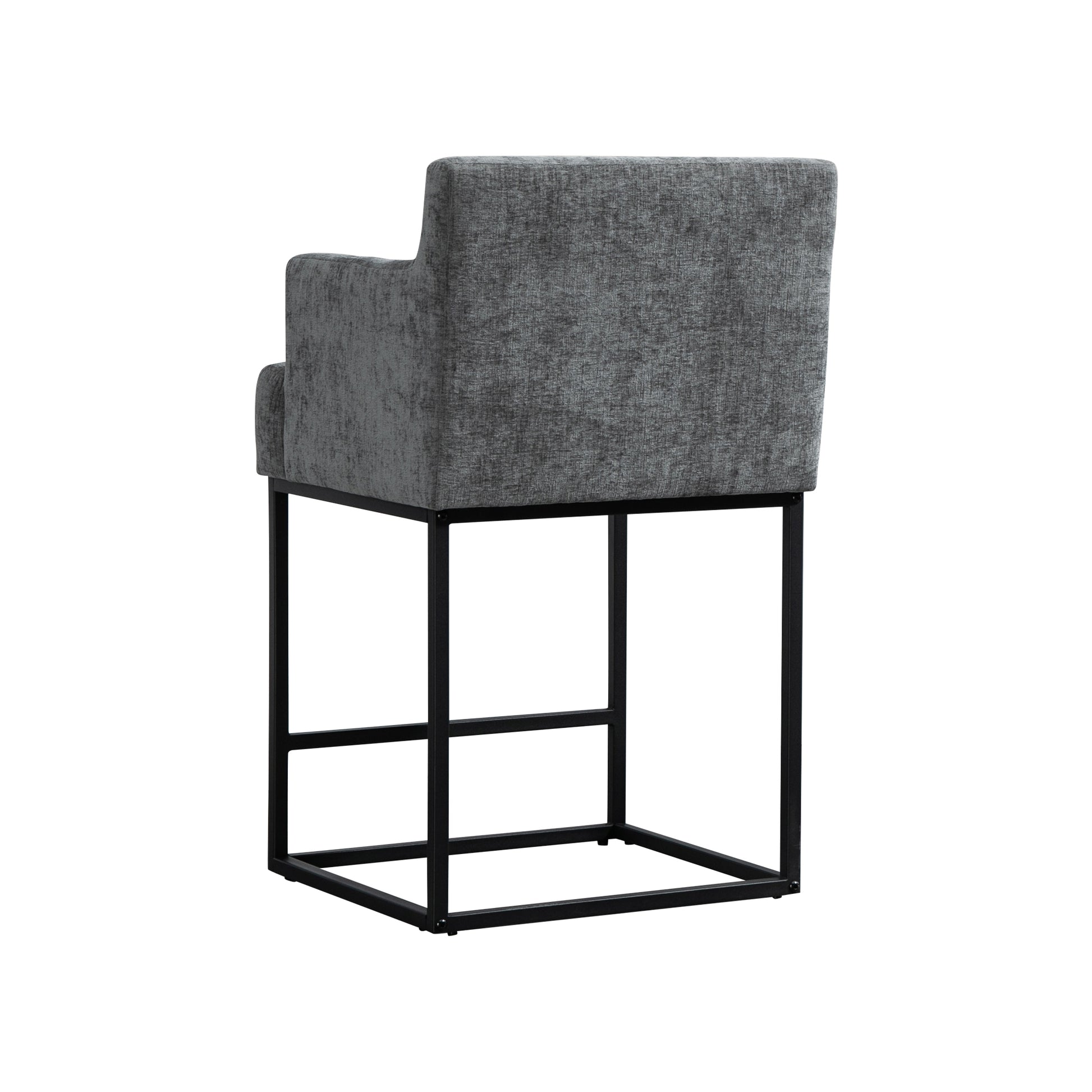 Coolmore Counter Height Bar Stools Set Of 2, Modern Barrel Bar Stool With Backrest And Arms, Black Metal Frames, Upholstered Bar Stools For Kitchen Island, Pub, Club Gray Foam Chenille