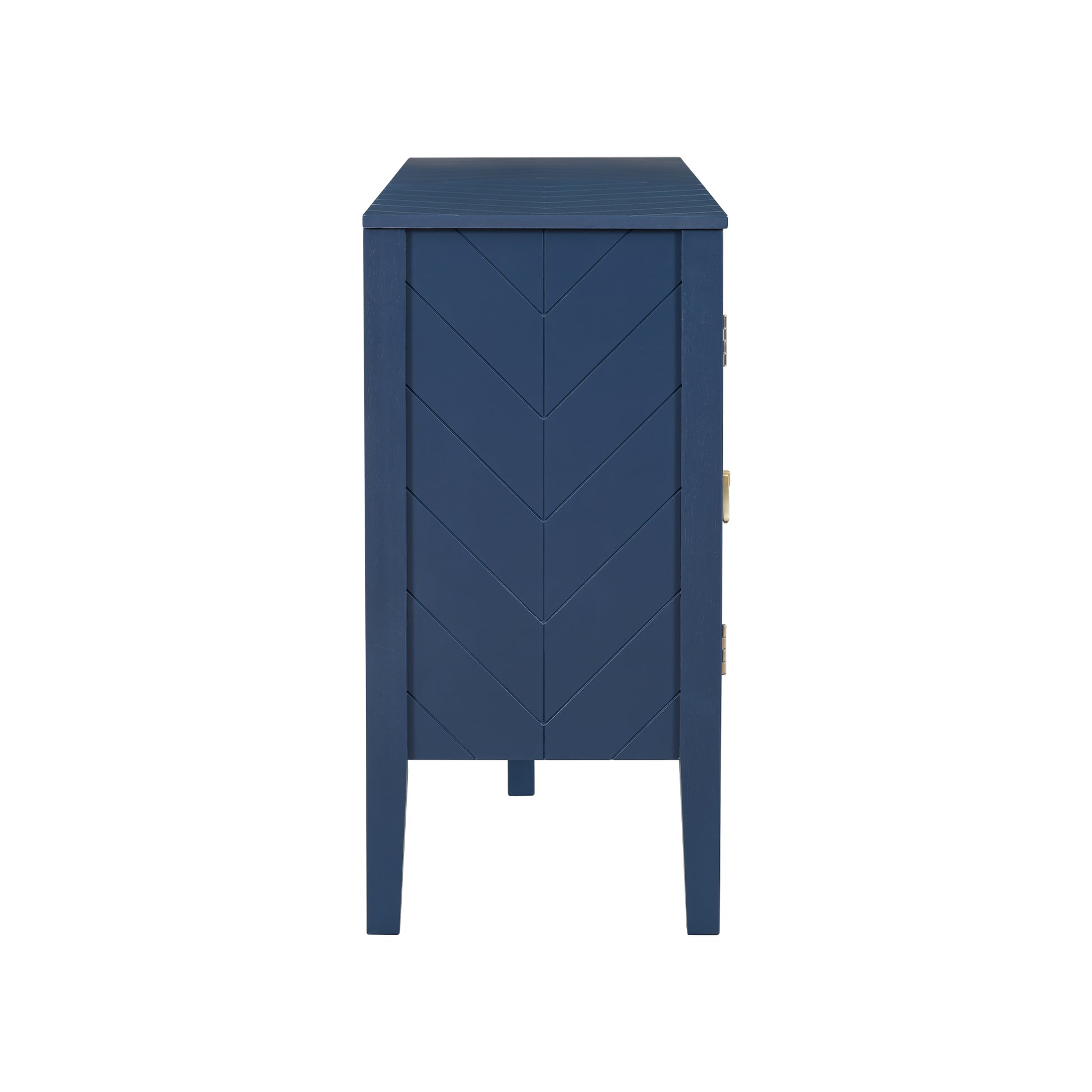 Four Door Sideboard With Geometric Line Patterns And Vintage Metal Handles For Timeless Elegance,Suitable For Living Rooms, Entrance And Study Rooms Navy Blue Primary Living Space American Design Mdf