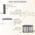 Outsunny 10' X 10' Pop Up Canopy Tent With Netting, Instant Sun Shelter, Tents For Parties, Height Adjustable, With Wheeled Carry Bag And 4 Sand Bags For Outdoor, Garden, Patio, Gray Gray Steel