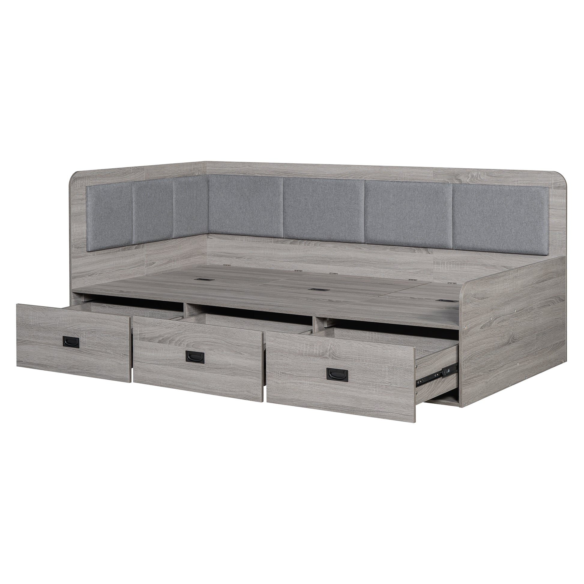 Twin Size Daybed With Three Drawers And Three Storage Compartments, Gray Twin Gray Mdf