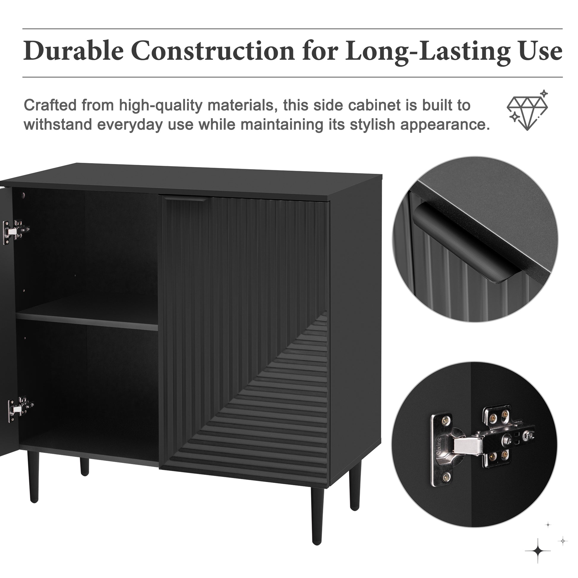 Mirod Modern Minimalist Side Cabinet With Adjustable Shelves ,Stylish Geometric Door Design,Ample Storage Space For Any Home Decor Black Mdf