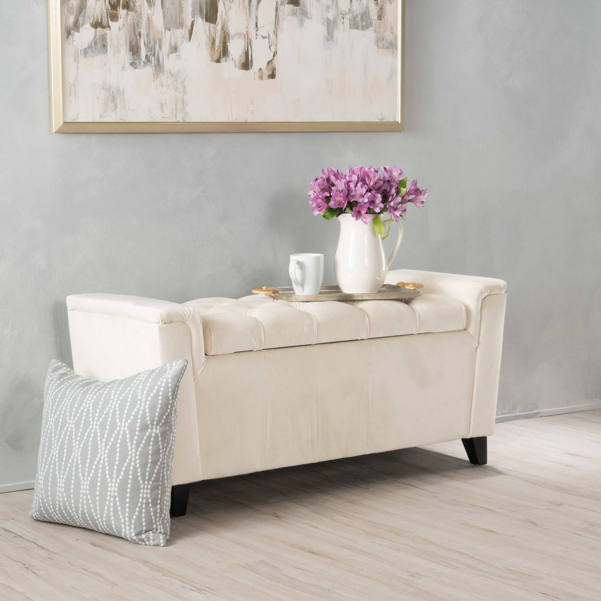 Alden Armed Storage Bench Ivory Velvet