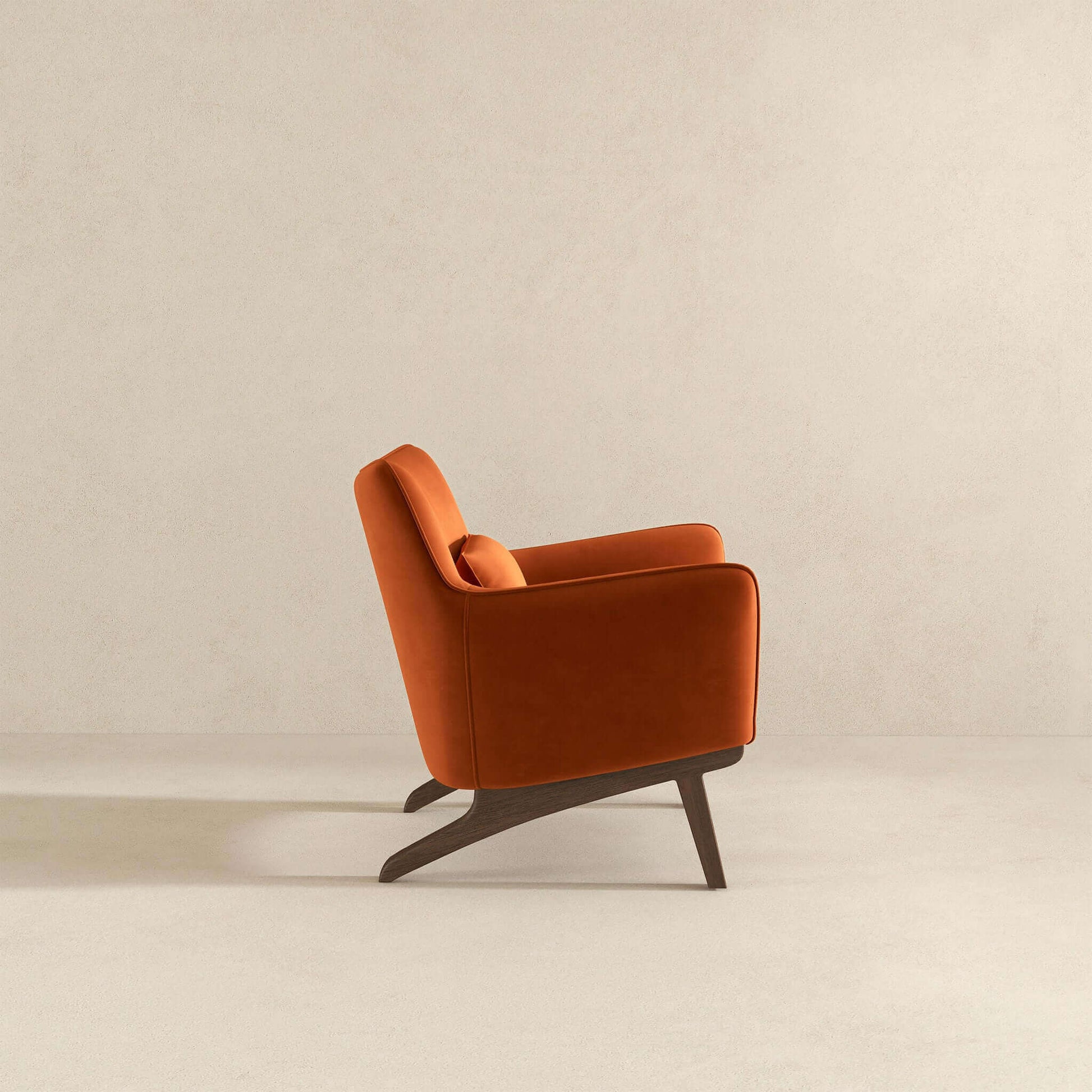 Brayden Mid Century Modern Burnt Orange Velvet Armchair Burnt Orange Brown Velvet Wood Solid Wood,Velvet