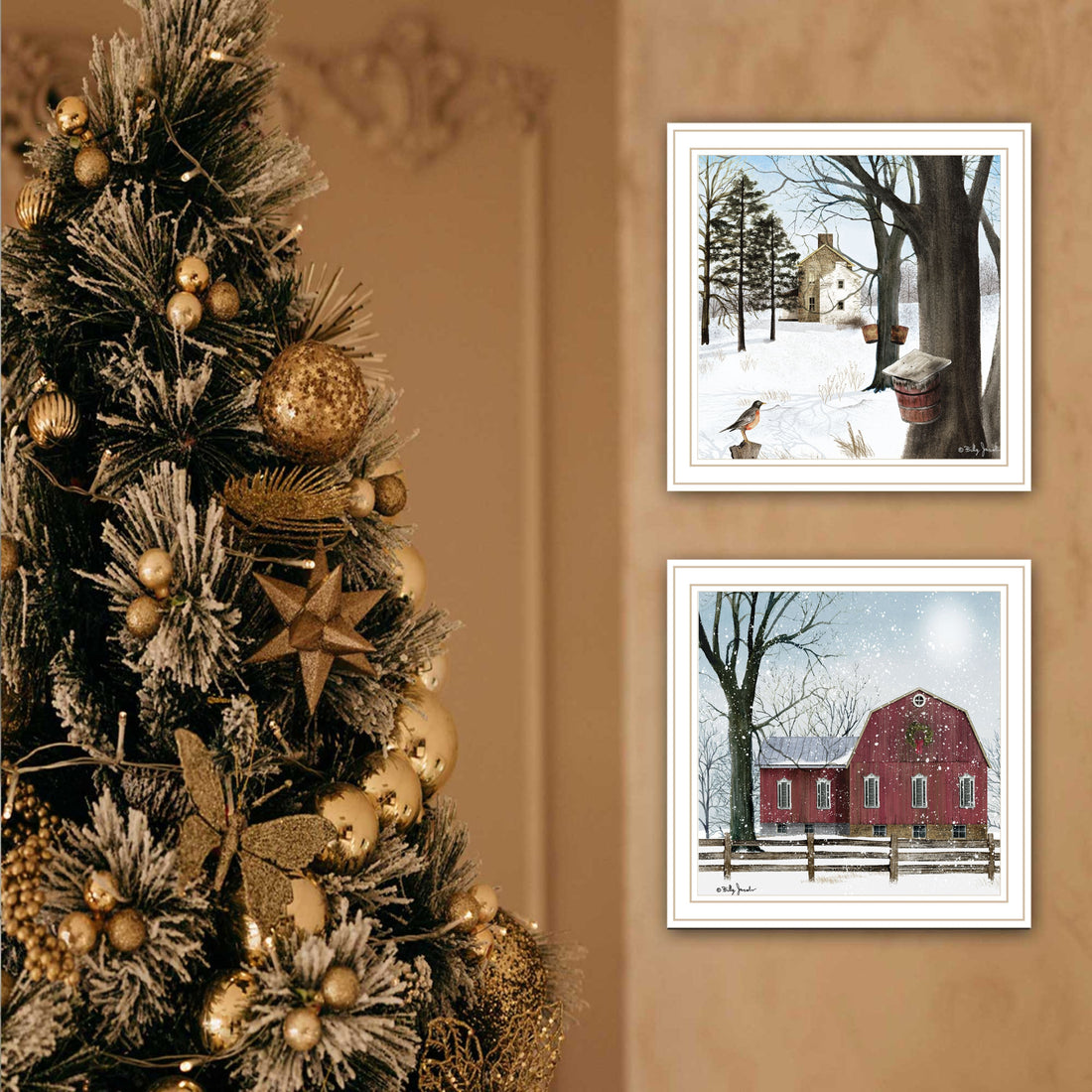 2 Piece Vignette A Little Snow, Waiting For Spring White Framed Wall Art For Living Room, Bedroom Wall Art Print For Home Decor By Billy Jacobs Multicolor Wood Paper
