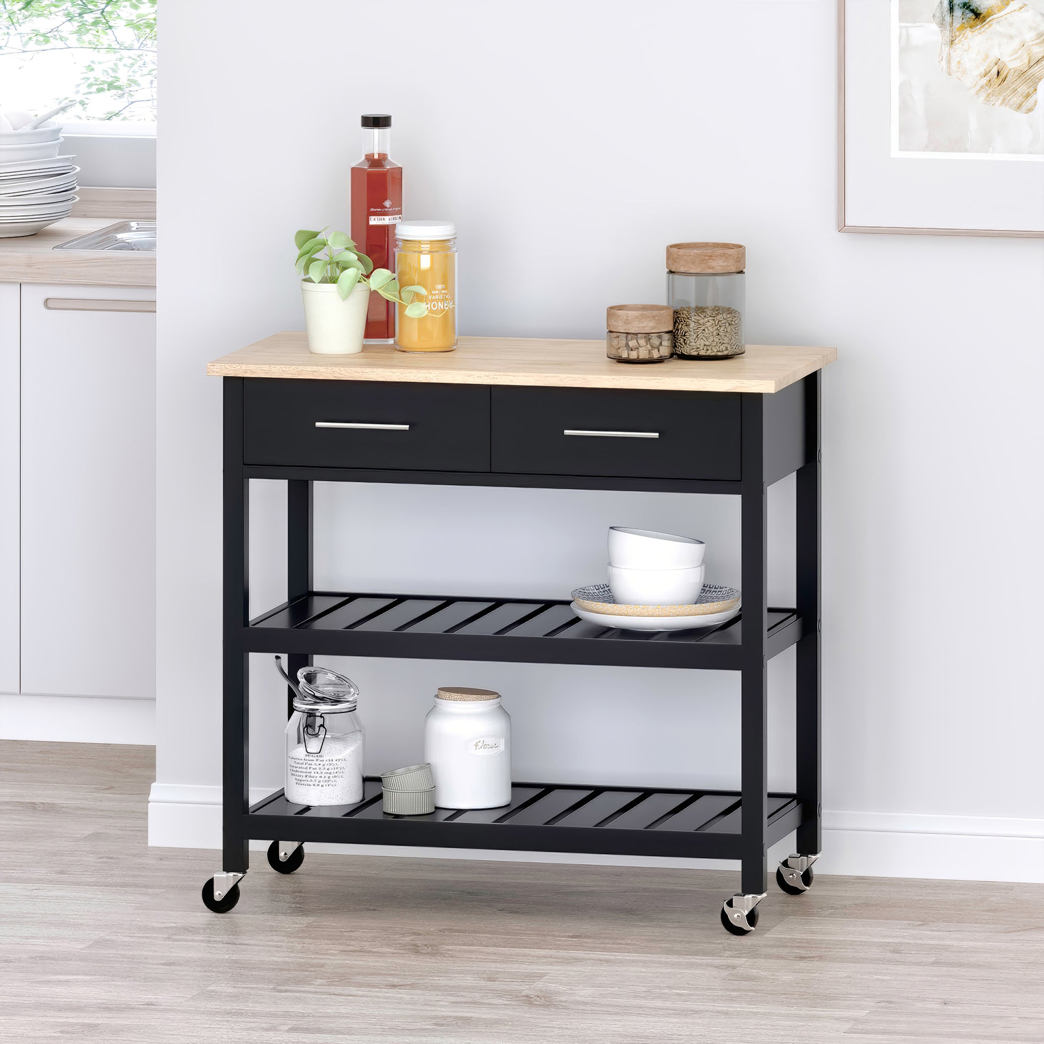 Kitchen Cart Black Wood