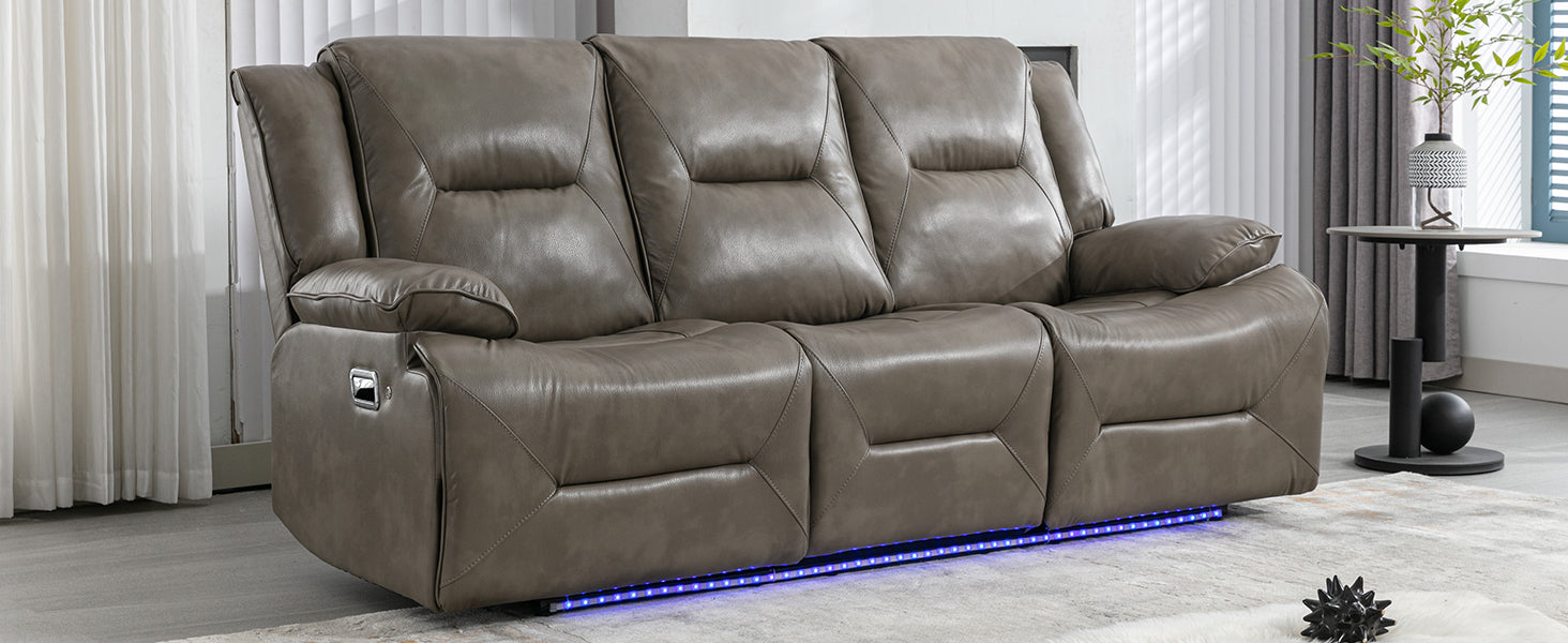 Home Theater Recliner Set Manual Recliner Chair With A Led Light Strip Two Built In Cup Holders For Living Room,Bedroom, Grey Grey Foam Pu