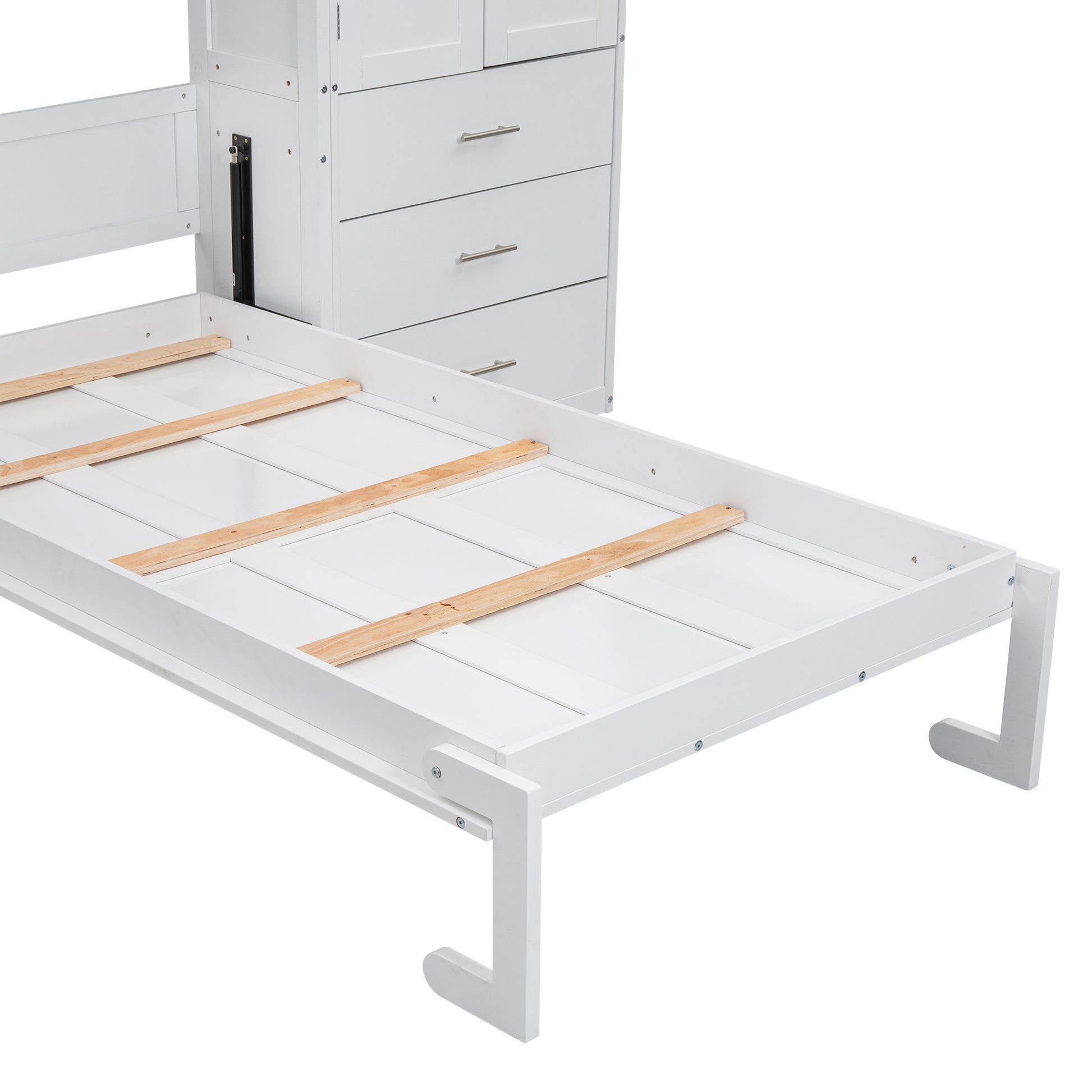 Twin Size Murphy Bed With Lockers And Wardrobes, With Installation Video, White Box Spring Not Required Twin White Murphy Solid Wood Mdf