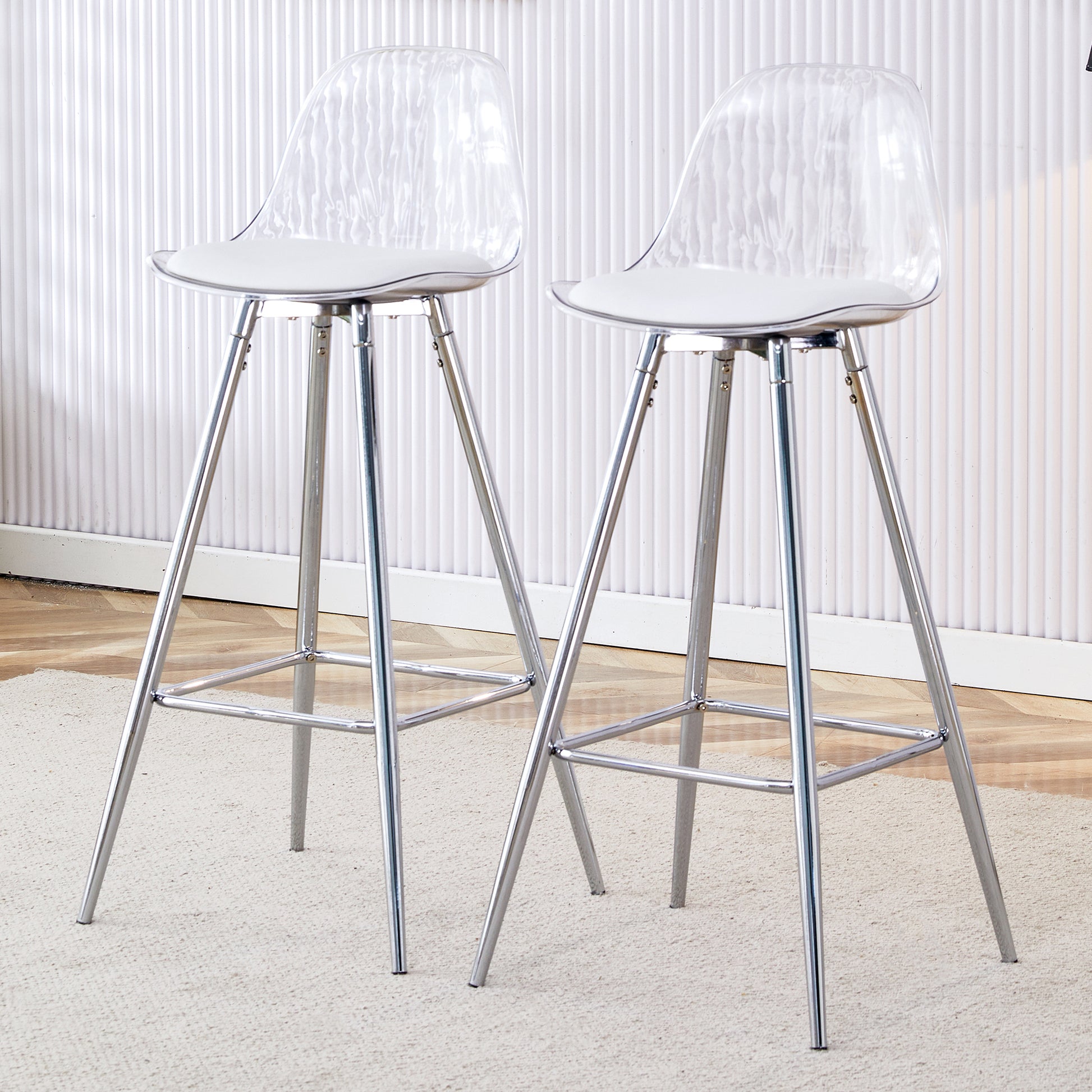 Modern And Comfortable Upholstered Bar Chairs, Metal Legs, Small Size Bar Chairs, Suitable For Part Of The Crowd, Stylish Design For Dining Room, Kitchen, Terrace And Living Room Chairs. White